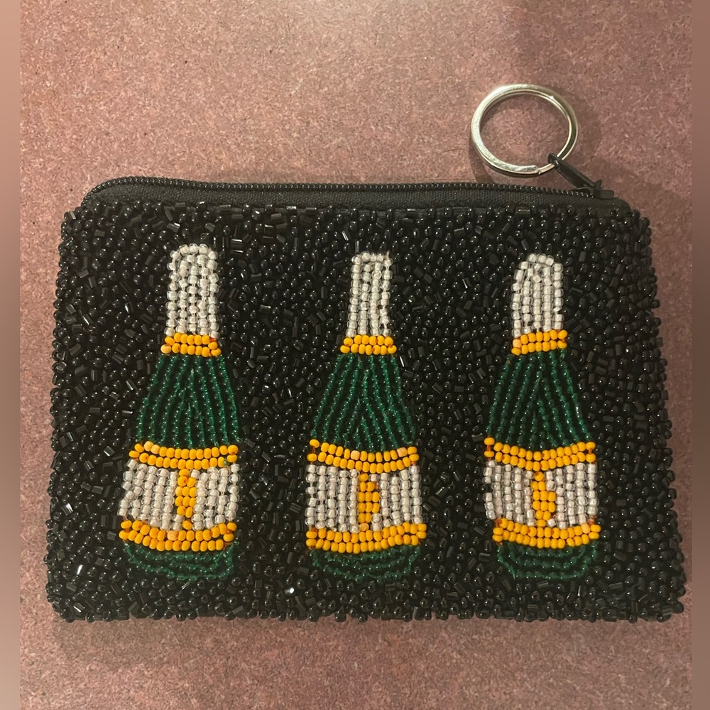 Tiana NY Bubbly Hand Beaded Champagne Bottle Coin Purse.